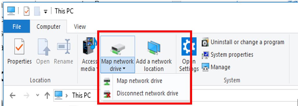 file explore>this PC network drive setting 