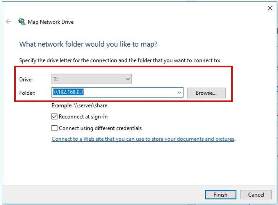 Network drive setting for NAS file folder