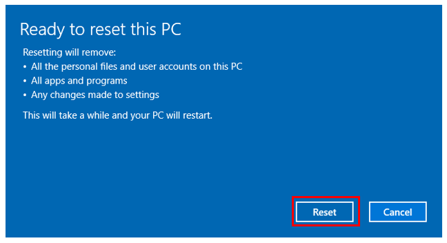 Reset Windows 10 process