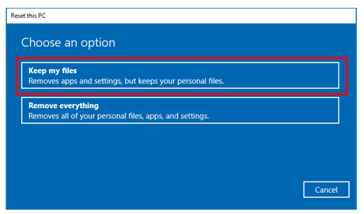 Reset Windows 10 process