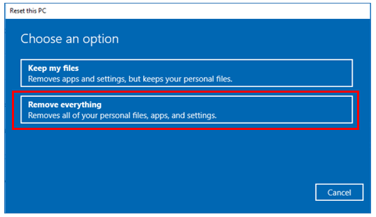 Reset Windows 10 process