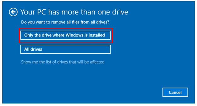 Reset Windows 10 process