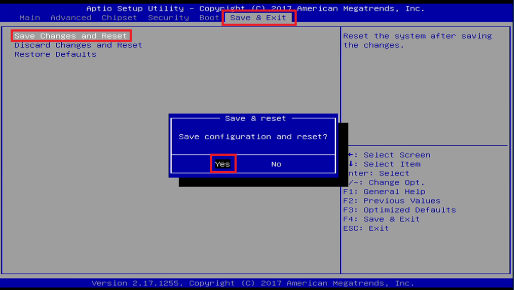 選擇【Save Changes and Reset】