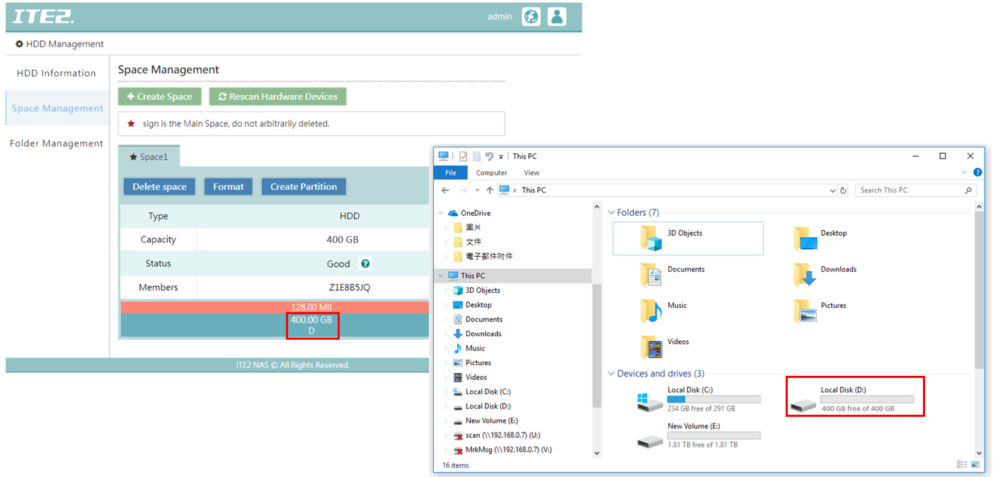 Windows 10 NAS Partition Capacity