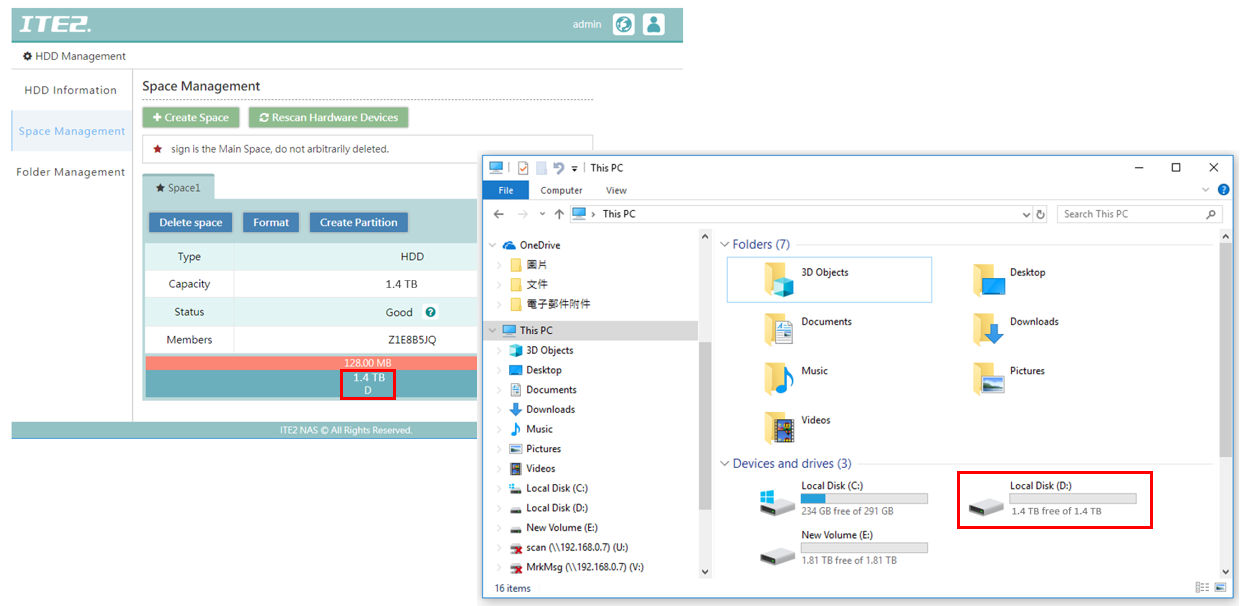 Windows 10 NAS Partition Capacity