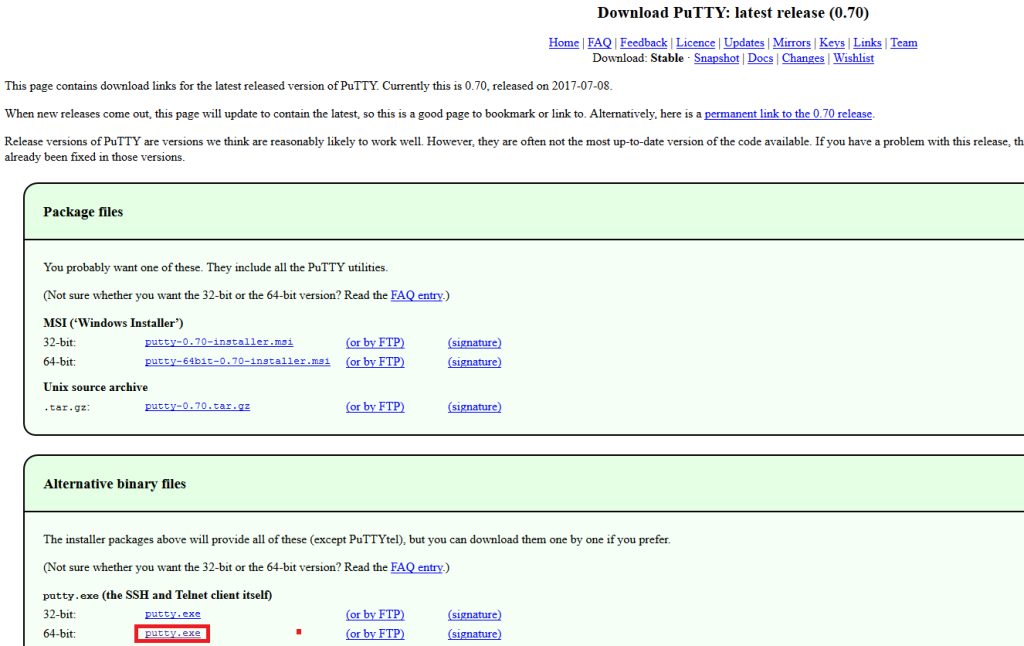 Putty 下載頁面