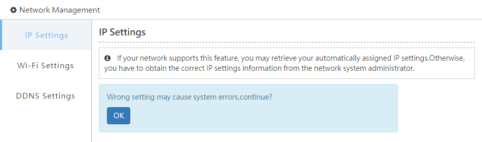 Network management - IP Settings