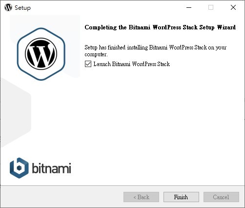 點選 Finish 即會開始執行 BitNami WordPress Stack 主程式